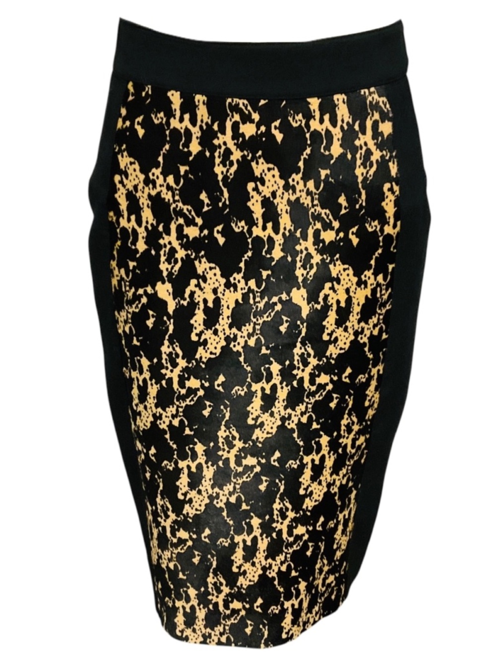 BURBERRY BLACK / TAN ANIMAL PRINT CALF HAIR AND CREPE PENCIL SKIRT